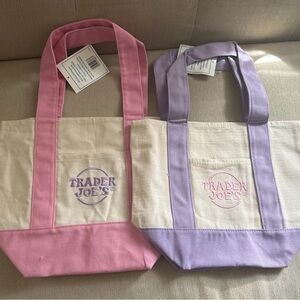 Trader Joe's Pink and Purple Canvas Tote Bag Set of 2